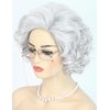 Bettecos Old Lady Wig Costume Set for Women Short Curly Grandma Wig and Glasses Silver White Granny Wigs for Old Woman Cosplay Halloween Party (Silver White/Old Lady)