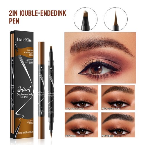 2PCS Microblading Eyebrow Pen Last All-Day Eyebrow Pencil 2-in-1 Magical Waterproof Eye Brow Pencils with 4-Fork-Tip & Precise Brush-Tip for Natural Hair Like Strokes (Light Brown)