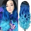 HANNE Long Blue Wavy Wigs for Women 26 Inch Middle Part Blue Ombre Wig Body Wave Long Curly Synthetic Wig Heat Resistant Black and Blue Wigs Colorful Hair Wigs for Daily Party Cosplay Use (Ombre Blue)