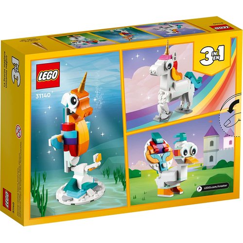 LEGO Creator 3 in 1 Magical Unicorn Toy, Transforms from Unicorn to Seahorse to Peacock, Rainbow Animal Figures, Unicorn Gift for Grandchildren, Girls and Boys, Buildable Toys, 31140