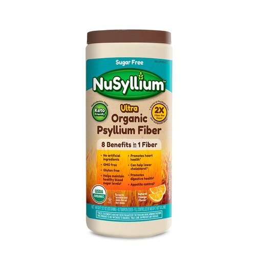 Nusyllium Ultra Sugar Free Keto-Friendly USDA Organic Psyllium Fiber Powder, Daily Fiber Supplement Promotes Digestive Health*, Natural Orange, 42 Servings