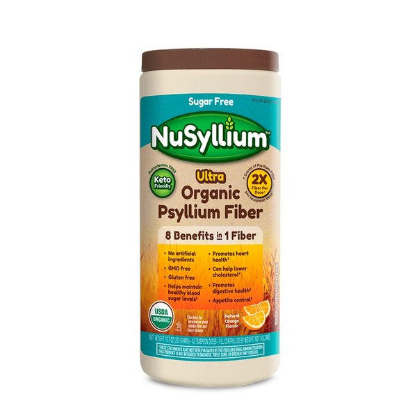 Nusyllium Ultra Sugar Free Keto-Friendly USDA Organic Psyllium Fiber Powder, Daily Fiber Supplement Promotes Digestive Health*, Natural Orange, 42 Servings