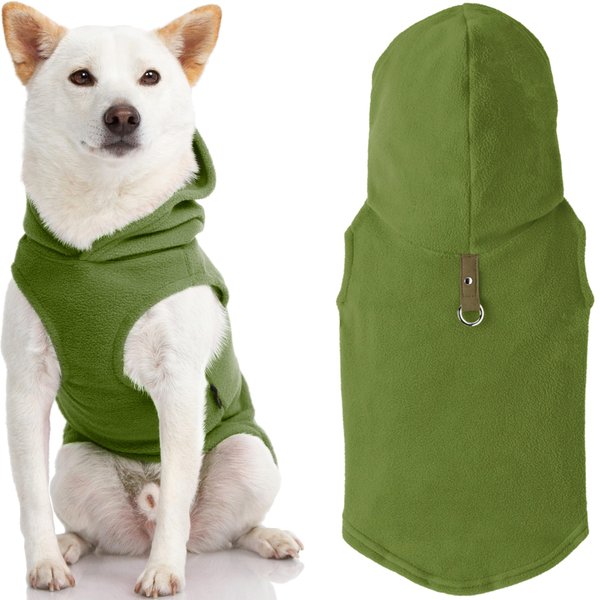 Gooby Fleece Vest Hoodie Dog Sweater - Green, Small - Warm Pullover Dog Hoodie with O-Ring Leash - Winter Hooded Small Dog Sweater - Dog Clothes for Small Dogs Boy or Girl, and Medium Dogs