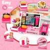 Kids Cash Register Toy Playset, Toddler Prentend Play Store with Real Calculator Cash Register with Scanner/Credit Card/Play Money/Food, Learning Toys for Boys Girls Toddlers(Pink)