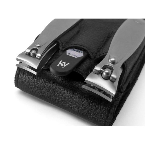 GERMANIKURE 3pc Travel Manicure Set - FINOX Stainless steel tools handmade in Solingen Germany: Fingernail Clipper, Toenail Clipper, Glass Nail file in Leather Case