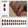 Square Press on Nails Short French Tips Fake Nails Acrylic Dark Brown with Leopard Print Design Matte Glue on Nails Short Square False Nails Artificial Full Cover Stick on Nails for Women 24PCS