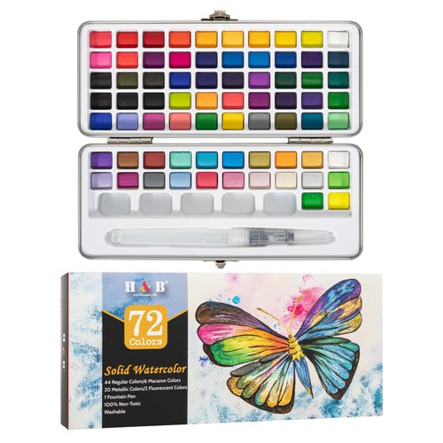 FINGERTIP STORY Watercolor Paint Set 50 Colors, Water Colors Paint Adult Set with Watercolor Papers and Brushes, Ideal for Adults, Artists and Hobbyists(72color)