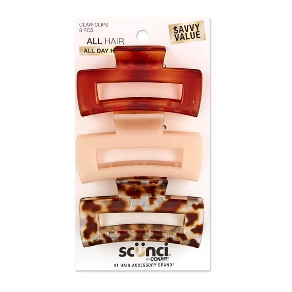 Scunci by Conair Hair claw clips - hair accessories for women - Ideal for fine hair - 3 inch - Tortortuise, Taupe, and Giraffe -3 Count