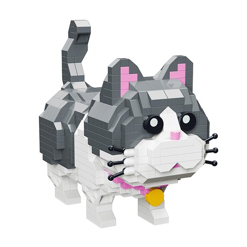 Pet Cute Gray Cat Building Sets, Micro Building Blocks Cats, Cute Animal Series Micro Mini Building Blocks Kit, Cat Mini Building Blocks for Boys & Girls (Cat - 673Pcs)