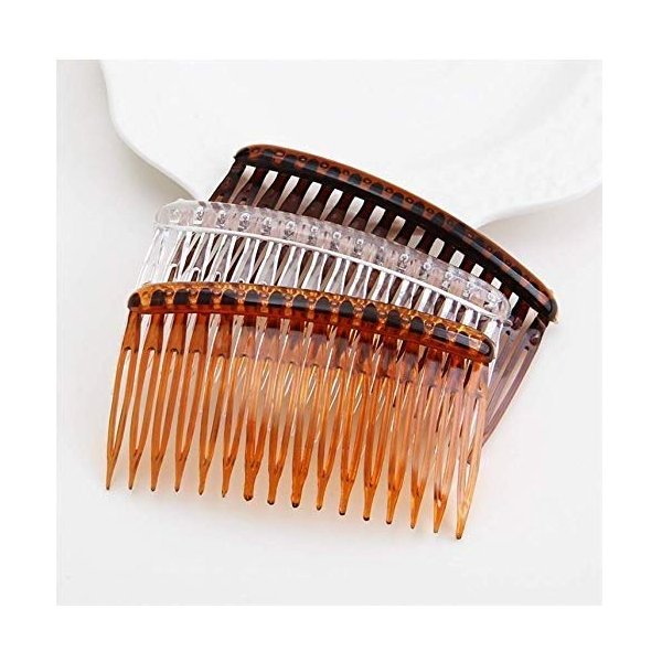 HLLMX 3PCS Classic French Side Comb Light Coffee Transparent Dark Coffee Color Plastic Side Combs Insert Combs for Women