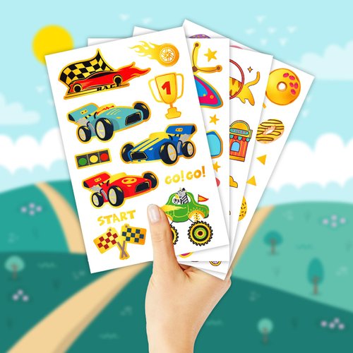 EMOME Kids Temporary Tattoos Set, 56 Sheets Kids Tattoos Designs for Boys and Girls Birthday Party Decorations Games, Kids Party Favors Fake Tattoos Bulk (Metallic)