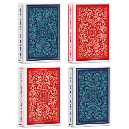 Timenued Playing Cards 4 Pack,Plastic Waterproof Playing Cards Bulk for Adults and Seniors,4 Decks of Poker Cards Professional Set, Standard Poker Size Regular Index(2 Blue+ 2 Red)