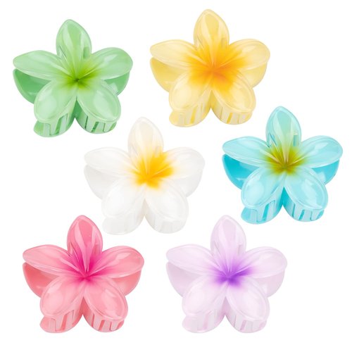 Kivzex Hawaiian Flower Hair Claw Clip for Women 6 PCS Plumeria Flower Hair Clips for Thick Thin Hair Hawaii Hair Accessories - Glossy 1