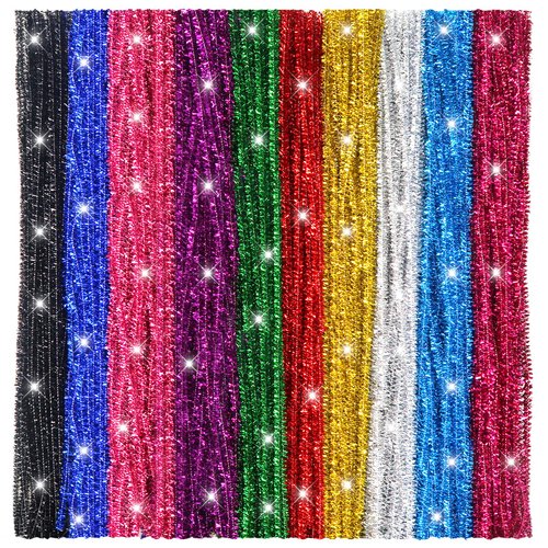 TOAOB 400pcs Glitter Pipe Cleaners 10 Colors Metallic Pipe Cleaners Craft Supplies 6mm x 12 Inch Chenille Stems Pipe Cleaners for Art DIY Crafts Decorations
