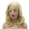 Meiyite Hair Wavy Shoulder Length 16inch Light Blonde Half Hand Tied Realistic Synthetic Lace Front Wigs