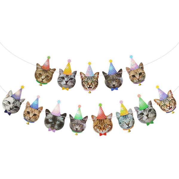 Cat Happy Birthday Banner,Photographic Cat Faces Birthday Garland,Party Bunting Decoration for Boy and Girl,Baby Shower Party Supplies for Cat Theme Party Favors
