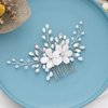 Gorais Flower Bride Wedding Hair Comb Silver Opal Bridal Hair Piece Pearl Hair Clip Hair Accessories for Women and Girls