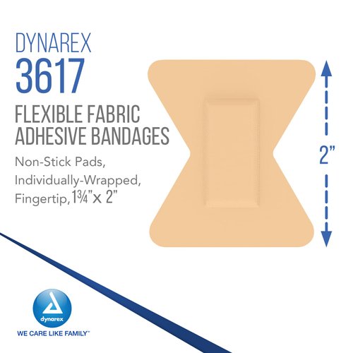Dynarex Fabric Adhesive Bandages - Sterile & Flexible Fabric Bandages for Wounds - Non-Stick Pads - Individually-Wrapped First Aid Supplies - No Latex - 1-3/4x2", 1 Box of 100