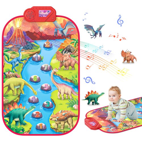 ELX Baby Musical Mat with Dinosaur & Volcano Sound, Floor Step on Piano Mat Toys for Toddlers 3+ Early Education Touch Blanket