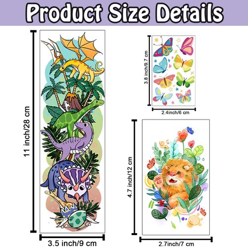 Leesgel 66 Sheets Full & Half Arm Temporary Tattoos Sleeves for Kids, Mixed Size Fake Tattoo Stickers with Dinosaur/Cars/Mermaid, Hawaiian Party Faovrs Supplies