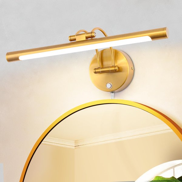 MantoLite LED Dimmable Bathroom Vanity Light Fixture 16inch Cabinet Picture Wall Lights, Indoor Lightings Wall Sconce with Ajustable Arm Bedside Reading Lamp, Pulg in Display Lamps (Brass, 3000K 8W)