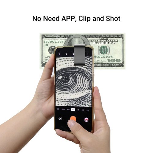 200X Phone Mini Pocket Microscope with LED Light/Universal Clip, Portable Digital Microscope Camera Attachments for 99% Smartphone, Microworld for Kids Adults (Black, 200X with CPL)