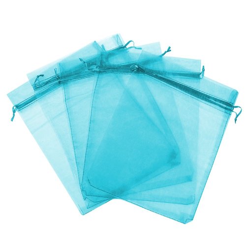 Boshen 100/200PCS Organza Gift Candy Sheer Bags Mesh Jewelry Pouches Drawstring Bulk for Wedding Party Favors Christmas (5" X 7"(100PCS), Teal Blue)