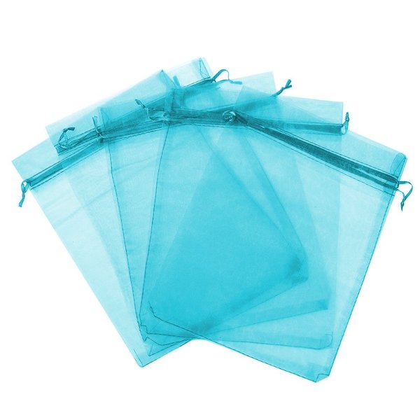 Boshen 100/200PCS Organza Gift Candy Sheer Bags Mesh Jewelry Pouches Drawstring Bulk for Wedding Party Favors Christmas (5" X 7"(100PCS), Teal Blue)