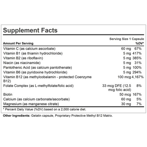 ANDREW LESSMAN Vitamin B12 100 180 Capsules – Absorption-Protected Methylcobalamin (Natural Coenzyme Vitamin B12), Essential for Energy & Stress Support, Plus B-Complex, Easy to Swallow Capsules