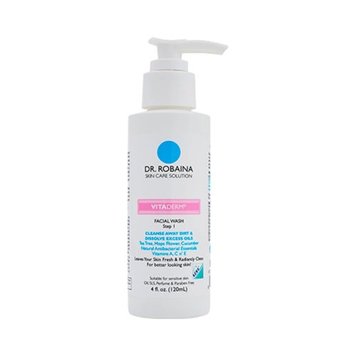 Dr. Robaina Facial Wash – Cleanser for Acne-Prone Skin with Aloe Vera, Cucumber & Vitamins A, C, E, Paraben-Free, 4 fl oz (120 mL)