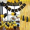Amandir Birthday Decorations for Men Women, Black and Gold Balloons Party Decorations Happy Birthday Banner Tassels Metallic Fringe Curtains 30th 40th 50th 70th New Year Birthday Decorations Supplies
