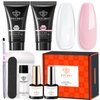 Modelones Poly Nail Gel Kit 30ML 2 Colors Clear Nude Pink Poly Extension Gel With Slip Solution Builder Enhancement Starter Nail Kit Nail Technician French Nail Art Kit DIY Home