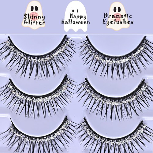MayIFindYou Halloween Glitter Lashes,Dramatic False Eyelashes with Shinny Glitter Faux Mink Eyelashes for Festivals Parties Strip Lashes Pack 5 Pairs (C8-Small Broken Diamond)