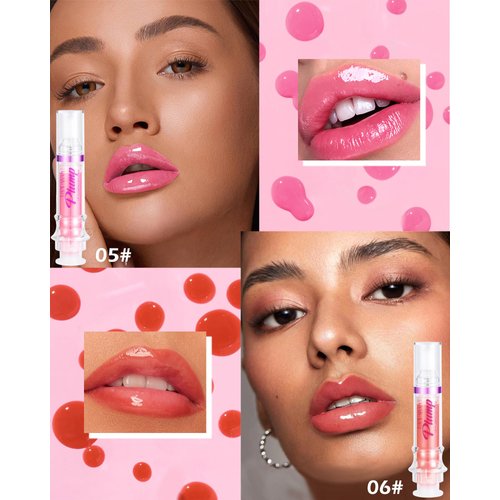 Lip Plumping Booster-2Colors Spicy Lip Plumper Oil Lip Gloss, Plump and Pout Lip Plumper Hydrating & Volumizes Lip GLaze, Enhancing Plump Effect for Fuller Lips, Lip Glossy Makeup Gift for Women-05+06