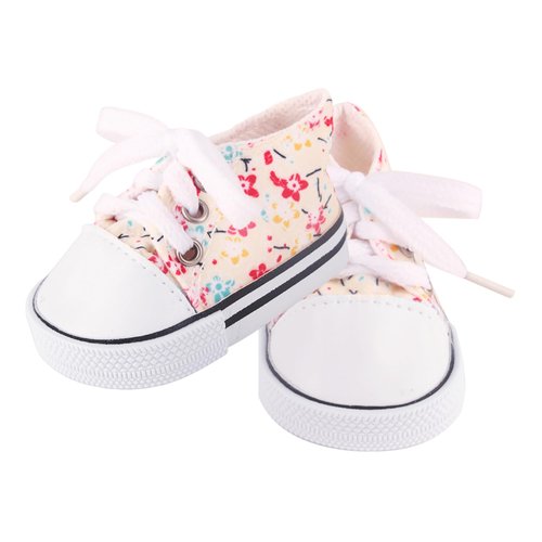 MSYO 18 Inch Doll Canvas Shoes for 18 Inch American Dolls, Floral Upper and Lace Up Design, Available in 8 Patterns and Colors, for 18 Inch Girl Dolls and Other 18 Inch Doll Accessories