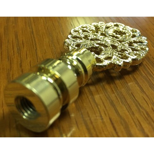 Royal Designs Oval Filigree 2.25" Lamp Finial for Lamp Shade, Polished Brass