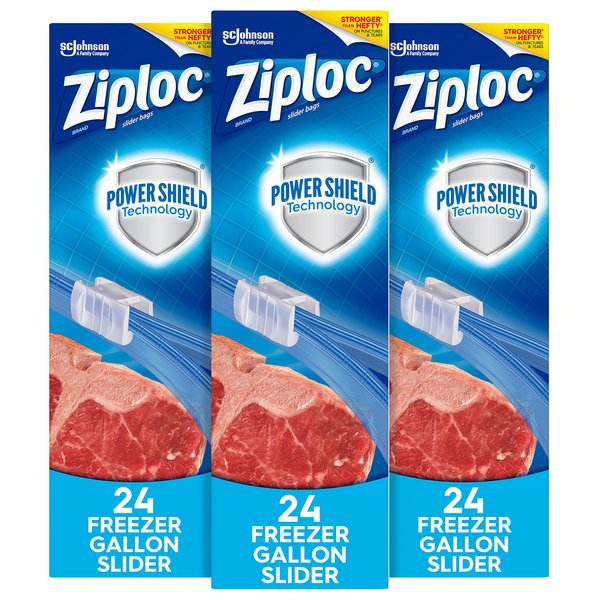 Ziploc Slider Freezer Bags, Stand-and-Fill with Expandable Bottom, Gallon, 72 Count, 24 Count (Pack of 3)