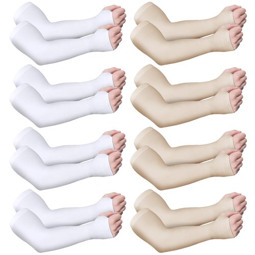 Eurzom 8 Pairs Elderly Skin Protector Sleeves Thin Skin Arm Sleeve Bruise Protective from Abrasions Tear Sun Exposure Compression Bruising Arm Protection Sleeve for Men Women