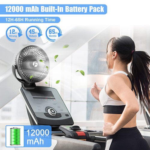 Korbot 8-inch Clip on Fan - 12000mAh Portable Fan Battery Rechargeable with 3 Speeds and Strong Airflow, USB Fan Small Desk Fan Personal Quiet Fan for Office Stroller Bedroom and Camping.