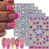 Tyuimhx 5 Sheets Flowers Nail Art Stickers Decals 5D Embossed Self-Adhesive Daisy Nail Stickers Summer White Yellow Red Floral Nail Decals Supplies for Women Girls DIY French Nail Tip Nail Decorations