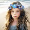 LLinfflr Flower Wreath Crown Boho Flower Headband Floral Halo Headpiece Hair Garland with Wrist Wedding Party Photos Blue