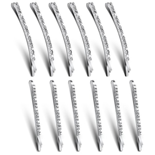 12PCS Silver Bobby Pins for Hair, Elegant Rhinestone Hair Pins Alloy Crystal Hair Clips Bling Diamond Hair Accessories Decorative for Women Ladies Girls Wedding Prom Party