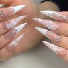 Acenail Stiletto Press on Nails Long Fake Nails Rhinestone False Nails with Designs Flower Acrylic Nails French Tips Press on Nail Glitter 3D Full Cover Artificial False Nail Glossy Nude Extra Long