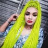 Fluorescent Green Micro Braided Wigs for Women Long Mint Green Yellow Lace Front Wigs Realistic Braids Synthetic Wigs Best Twist Box Braided Wigs Natural Hairline Glueless Hair Cosplay Custome 28"