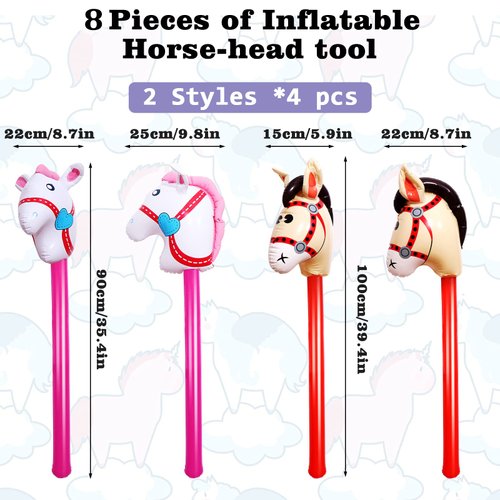 OBANGONG 8 Pcs Inflatable Stick Horse Inflatable Horse Head Stick Balloon Funny Stick Horse Toy for Kids Inflatable Horse on a Stick for Western Cowboy Pony Horse Baby Shower Cowboy Party Supplies