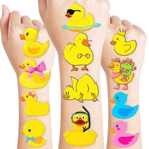 Generic 96 PCS Rubber Duck Temporary Tattoos Stickers Themed 2nd Birthday Party Decorations Supplies Favors Decor for Boys Girls School Classroom Activity Prizes Rewards, Yellow