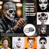 Jim&Gloria Black and White Face Paint + Painting Brush + UV Glow Tattoos, Sweatproof & Water Resistance Paints, Professional Palette Makeup Kit for Halloween SFX Costume Skeleton Clown Joker Mime