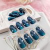 24 Pcs Cat Eye Press on Nails Short Oval Fake Nails Artificia Acrylic Nails Press ons Dark Blue Full Cover Glue on Nails Glossy Stick on Nails for Women & Girls