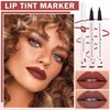 ZHISHUDL 2PCS Lip Tint Stain Marker Dark Red Matte Liquid Lipstick & Lip Liner Pencil Long Lasting Waterproof Lip Liner Stain Non-Stick Cup Lip Makeup Stain Liner Marker + 01Dark Red + 06 Cherry Red