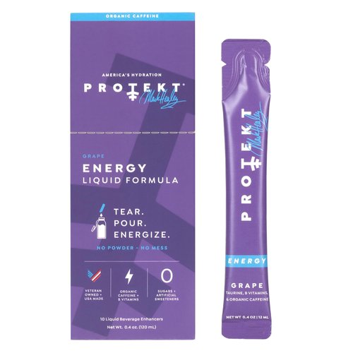 PROTEKT Zero Sugar Energy Drinks - Keto Energy Drink Natural Mix, Liquid Vitamin B Drink, Organic Caffeine Drinks, Energy Drink Zero Sugar - Grape Energy Packets by Mark Healey, Pack of 10